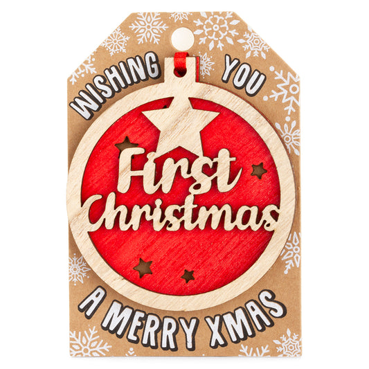 TD022 - Personalised Wooden Tree Decoration-First Christmas
