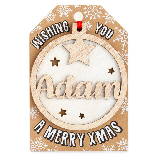 Personalised Wooden Tree Decoration-Adam