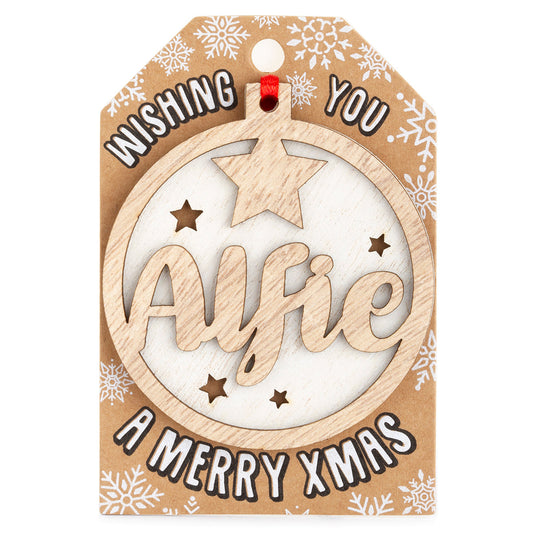 Personalised Wooden Tree Decoration-Alfie