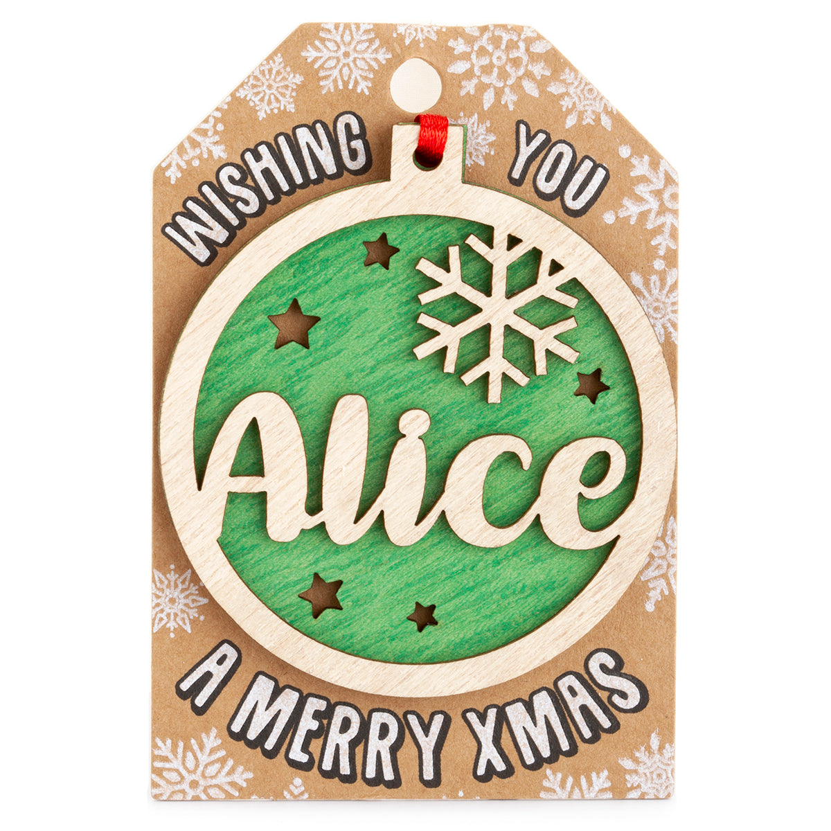TD033 - Personalised Wooden Tree Decoration-Alice