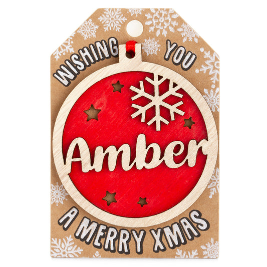 Personalised Wooden Tree Decoration-Amber