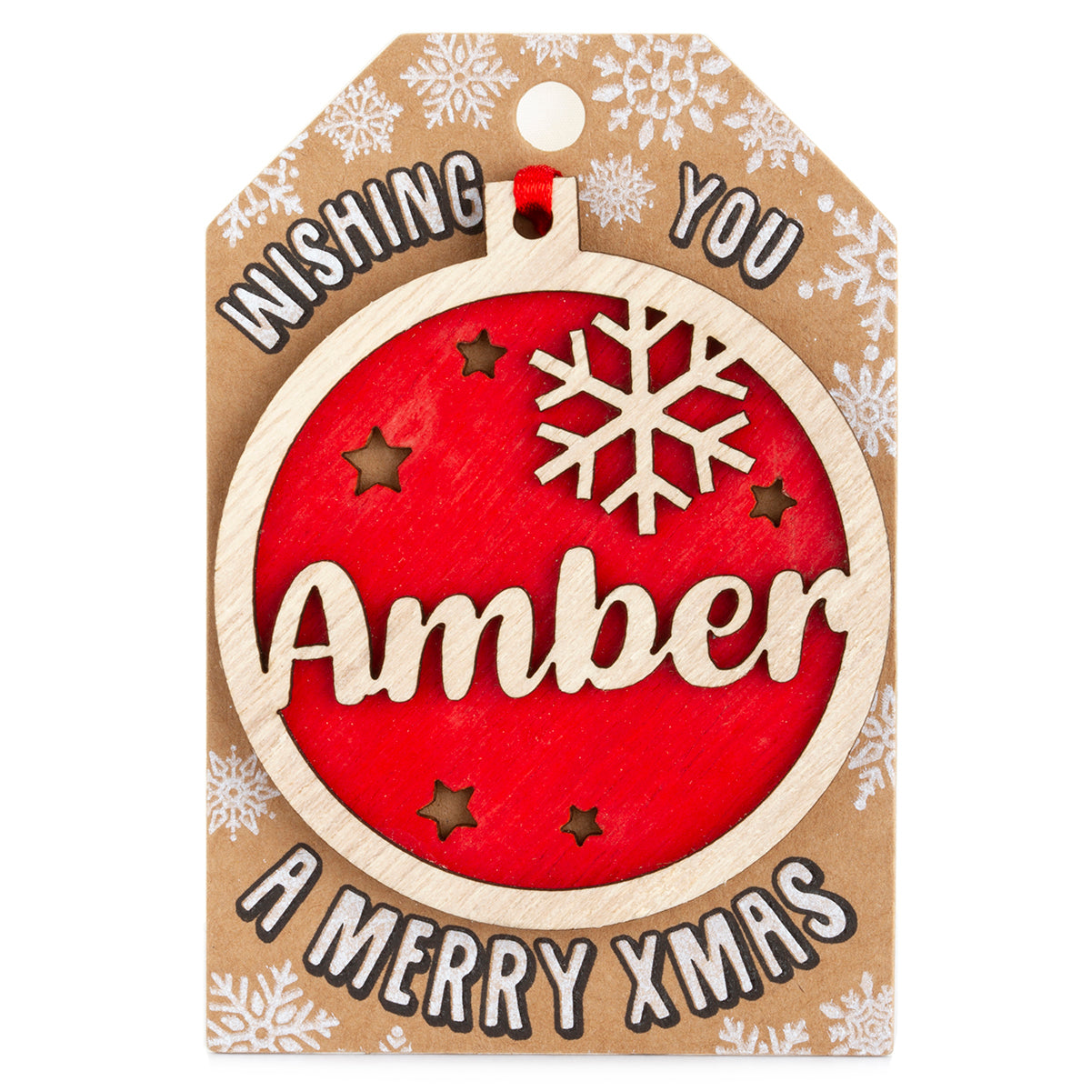 TD034 - Personalised Wooden Tree Decoration-Amber