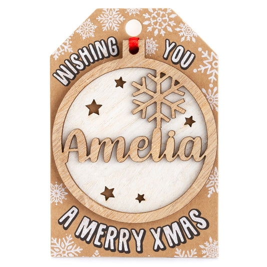 TD035 - Personalised Wooden Tree Decoration-Amelia