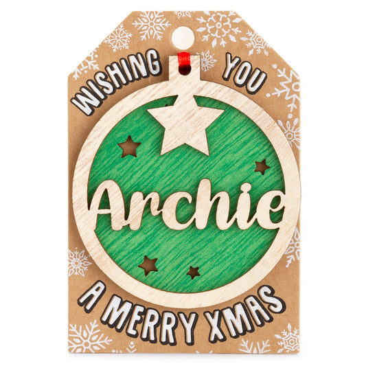 Personalised Wooden Tree Decoration-Archie