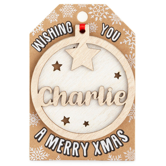 TD049 - Personalised Wooden Tree Decoration-Charlie