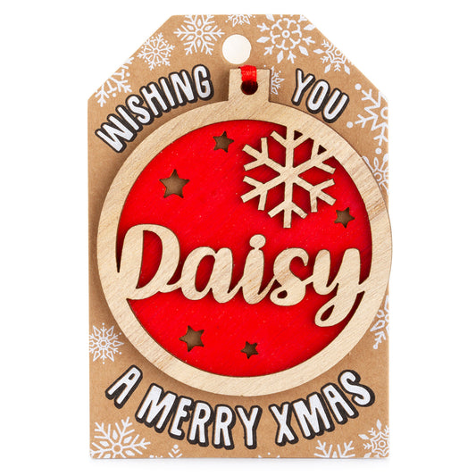 TD054 - Personalised Wooden Tree Decoration-Daisy