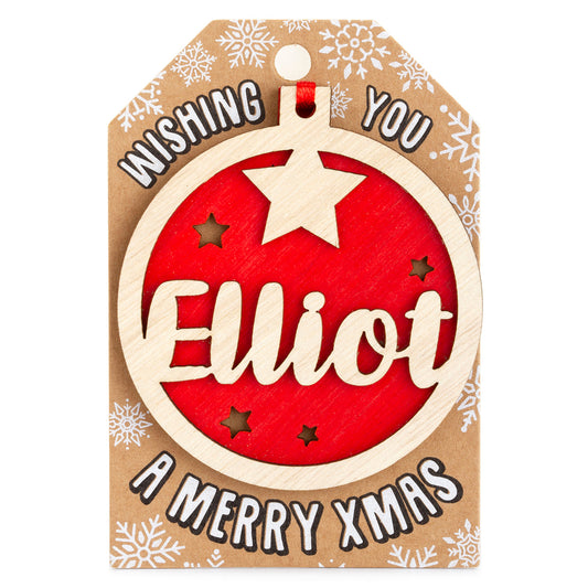 Personalised Wooden Tree Decoration-Elliot
