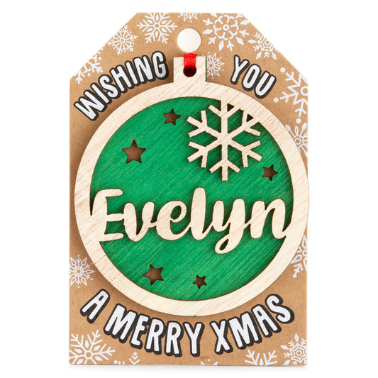 TD074 - Personalised Wooden Tree Decoration-Evelyn