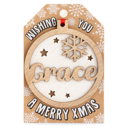TD085 - Personalised Wooden Tree Decoration-Grace