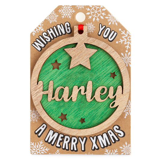 TD089 - Personalised Wooden Tree Decoration-Harley