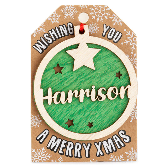 TD092 - Personalised Wooden Tree Decoration-Harrison