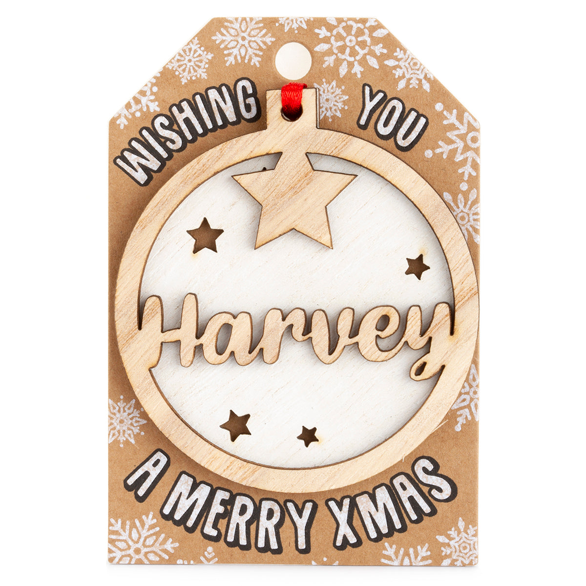 TD094 - Personalised Wooden Tree Decoration-Harvey
