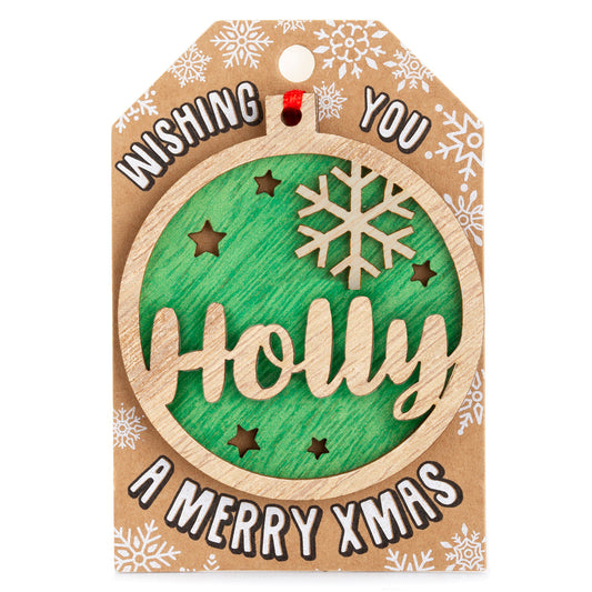 TD097 - Personalised Wooden Tree Decoration-Holly