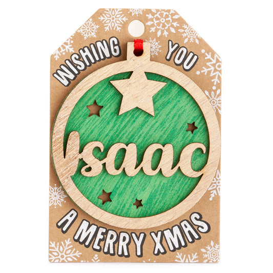 TD100 - Personalised Wooden Tree Decoration-Isaac
