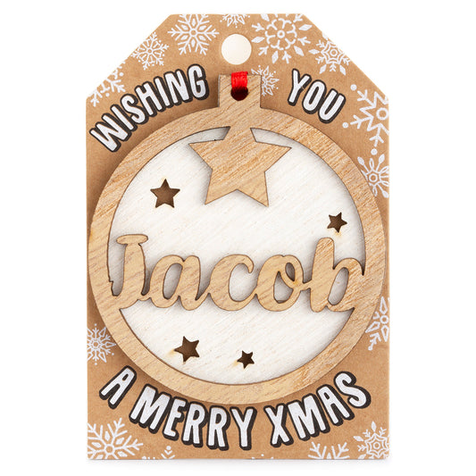 TD108 - Personalised Wooden Tree Decoration-Jacob