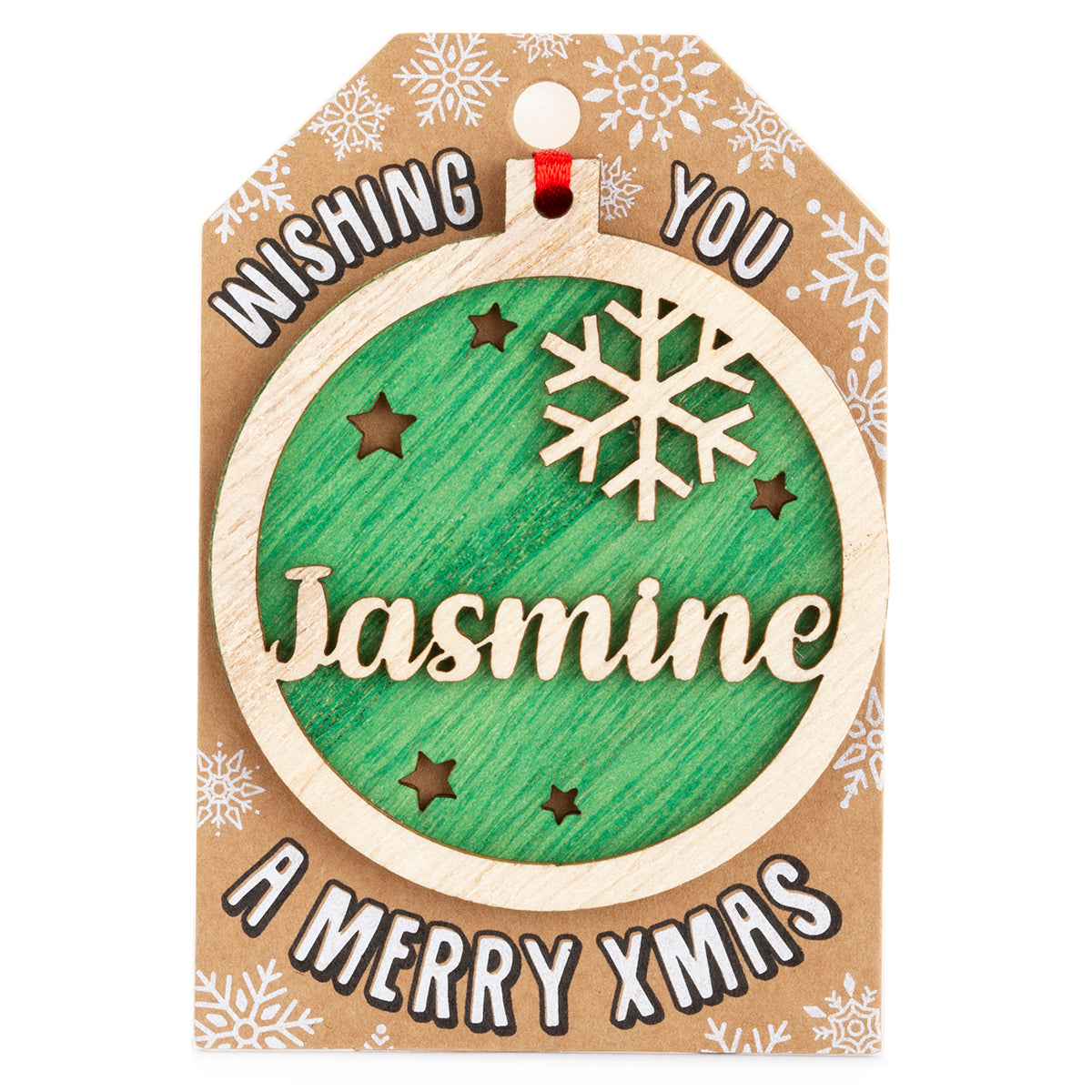 TD112 - Personalised Wooden Tree Decoration-Jasmine