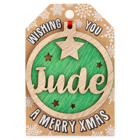 TD118 - Personalised Wooden Tree Decoration-Jude