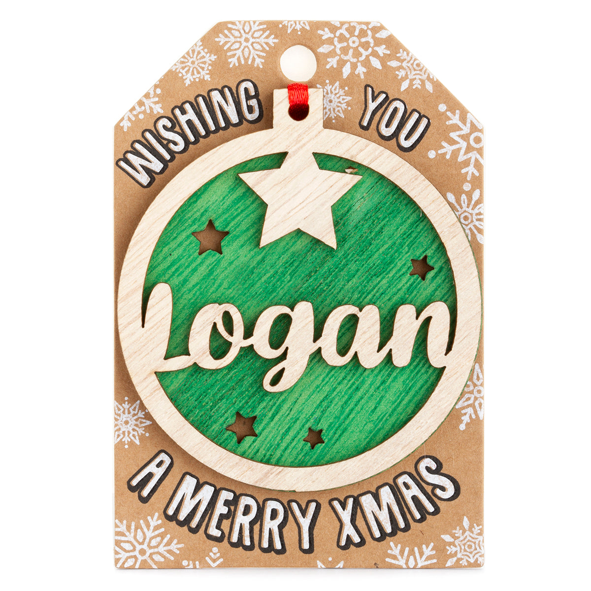 TD133 - Personalised Wooden Tree Decoration-Logan