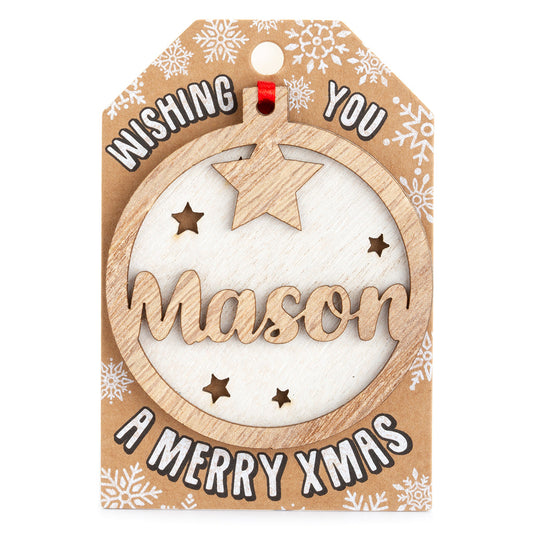 Personalised Wooden Tree Decoration-Mason