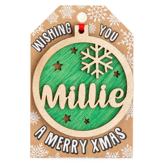 Personalised Wooden Tree Decoration-Millie