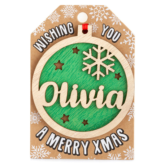 Personalised Wooden Tree Decoration-Olivia