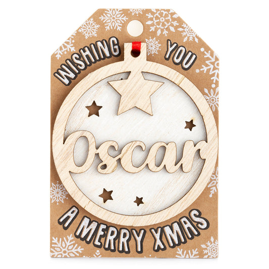 Personalised Wooden Tree Decoration-Oscar