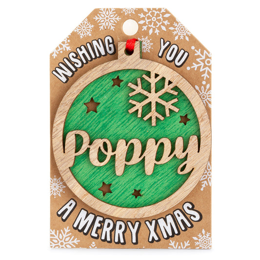 TD162 - Personalised Wooden Tree Decoration-Poppy