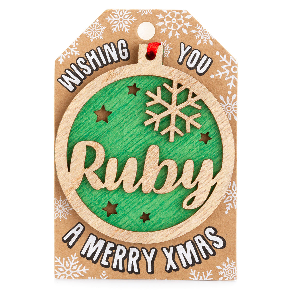 TD168 - Personalised Wooden Tree Decoration-Ruby