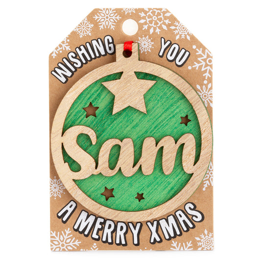 TD171 - Personalised Wooden Tree Decoration-Sam