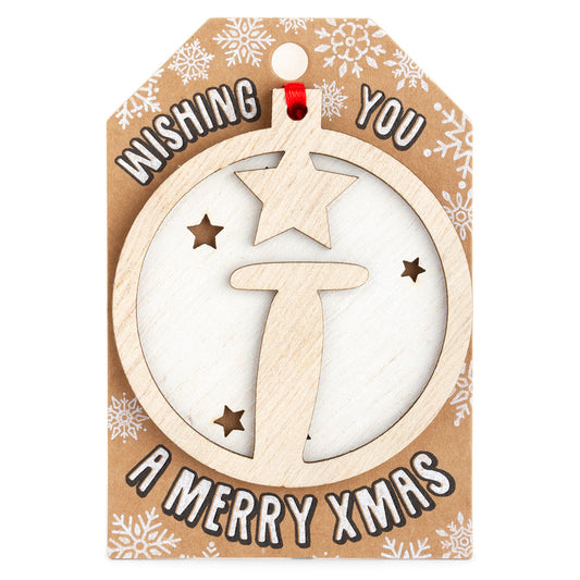 Personalised Wooden Tree Decoration-T