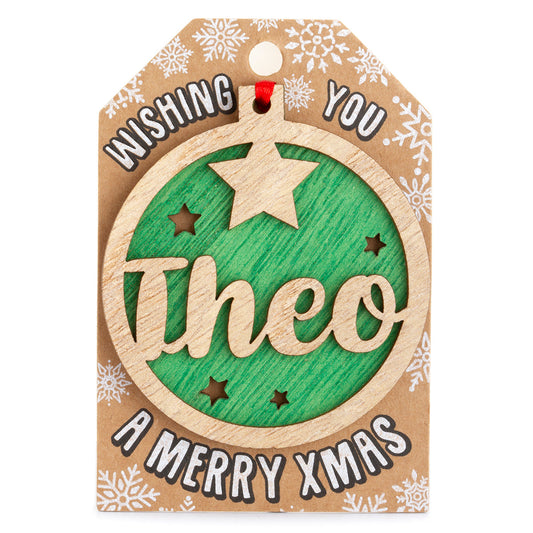 TD180 - Personalised Wooden Tree Decoration-Theo