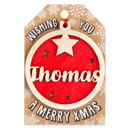 Personalised Wooden Tree Decoration-Thomas