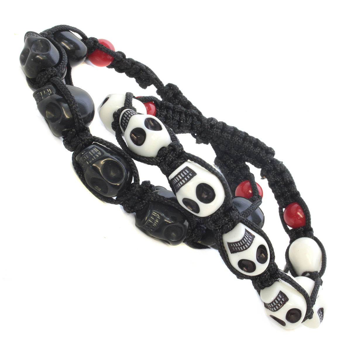 WBL5 - Whirlybird Black OR White Skull Lifestyle Bracelet With Red Beads