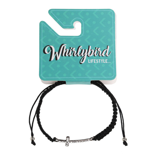 Whirlybird Black Lifestyle Bracelet With A Diamante Cross Charm