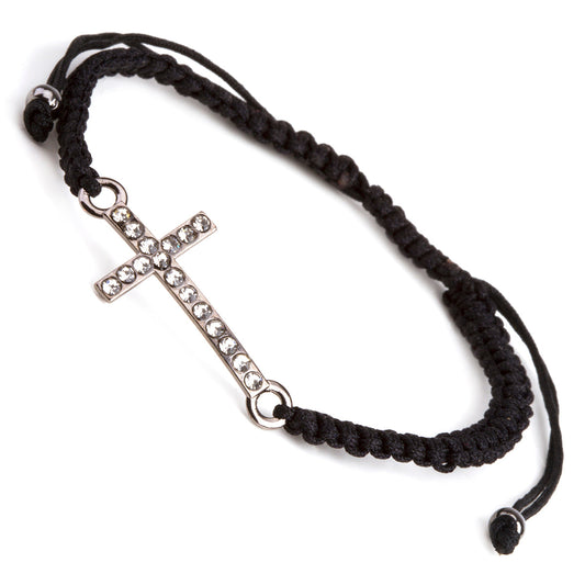 WBL8 - Whirlybird Black Lifestyle Bracelet With A Diamante Cross Charm