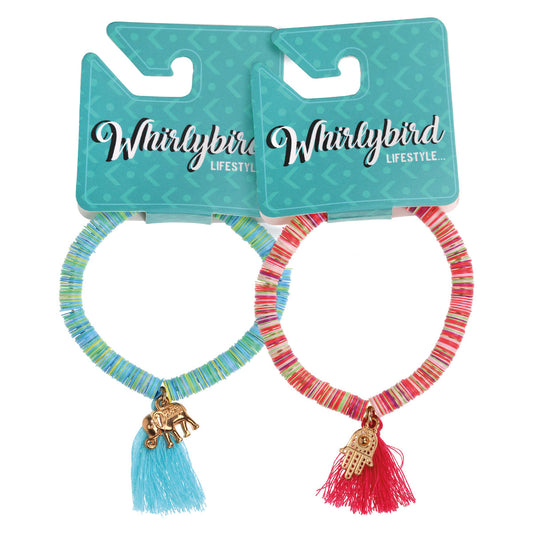 WBL17 - Whirlybird Blue Striped Elephant OR Pink Striped Hamsa Hand Lifestyle Bracelet