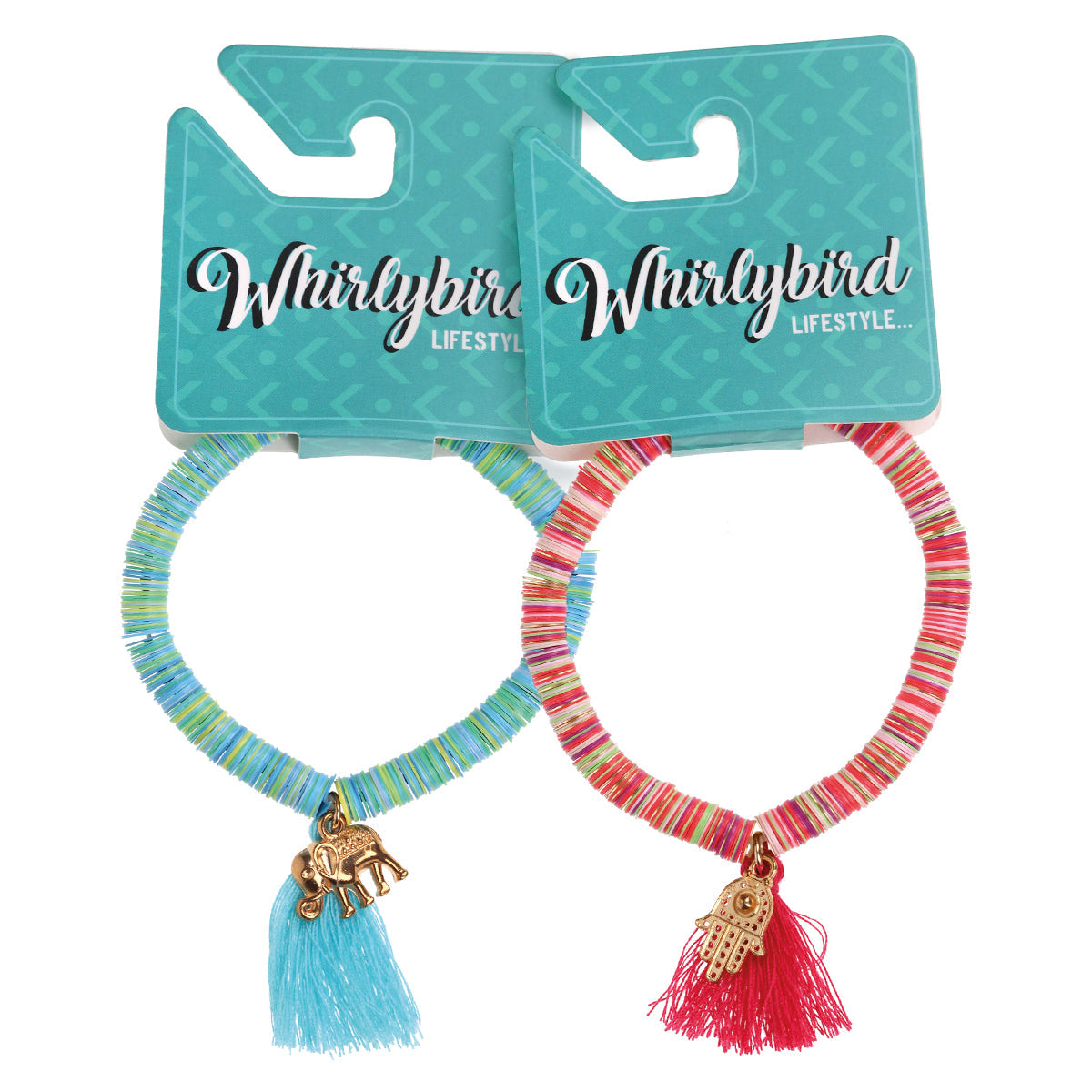 Whirlybird Blue Striped Elephant OR Pink Striped Hamsa Hand Lifestyle Bracelet