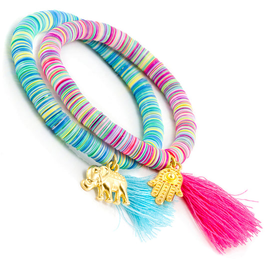 Whirlybird Blue Striped Elephant OR Pink Striped Hamsa Hand Lifestyle Bracelet