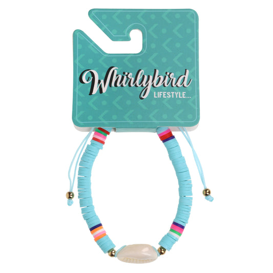 WBL20 - Whirlybird Sky Blue Bracelet With Multicoloured Beads And A Shell Charm