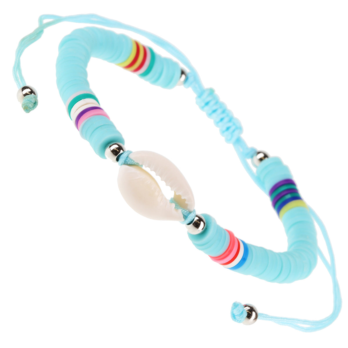 Whirlybird Sky Blue Bracelet With Multicoloured Beads And A Shell Charm
