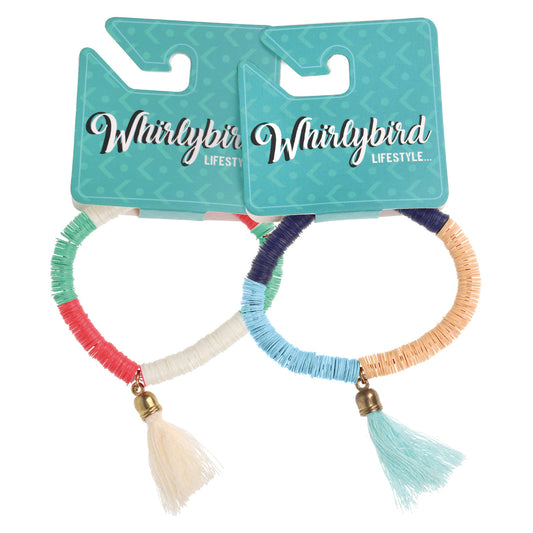 WBL21 - Whirlybird Multicoloured Lifestyle Bracelet With Either A Sky Blue Tassel OR A Yellow Tassel