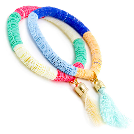 WBL21 - Whirlybird Multicoloured Lifestyle Bracelet With Either A Sky Blue Tassel OR A Yellow Tassel