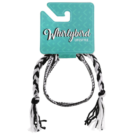 WBL37 - Whirlybird Black And White Patterned Cotton Lifestyle Bracelet With Tassels