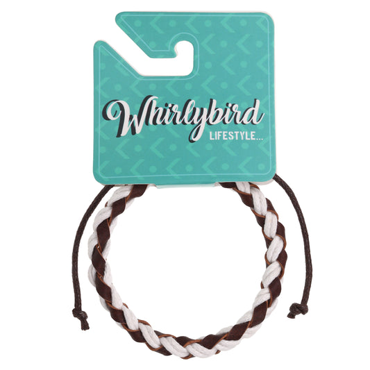 Whirlybird Brown Leather And White Cotton Braided Lifestyle Bracelet