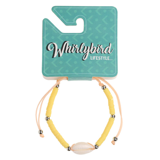 WBL44 - Whirlybird Yellow And Silver Beaded Lifestyle Bracelet With A Shell Charm