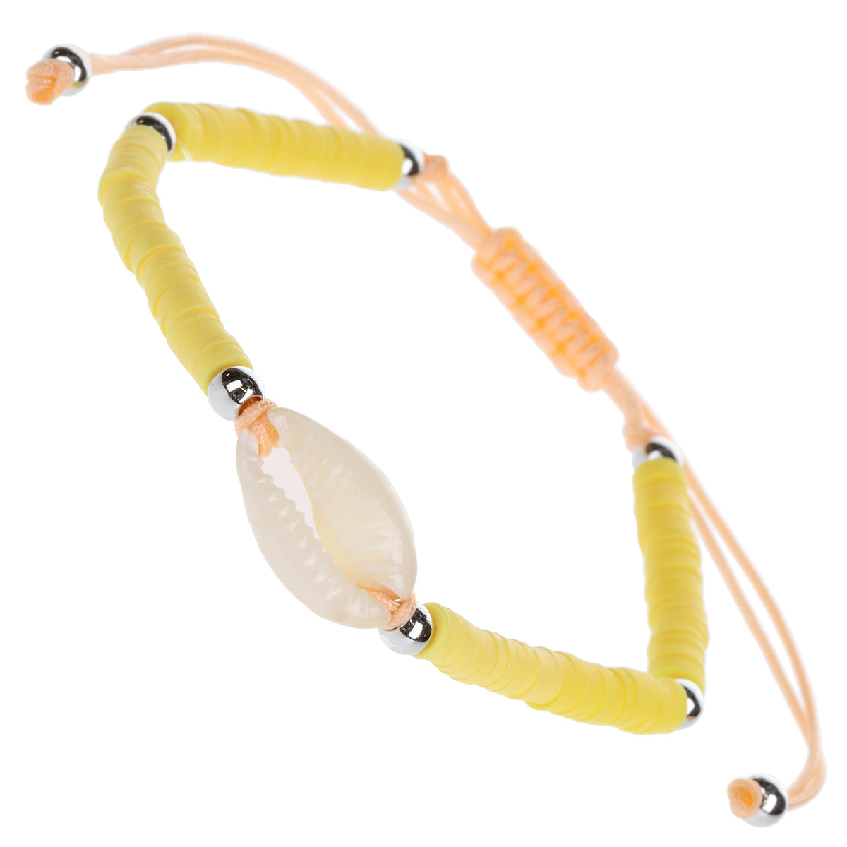 WBL44 - Whirlybird Yellow And Silver Beaded Lifestyle Bracelet With A Shell Charm
