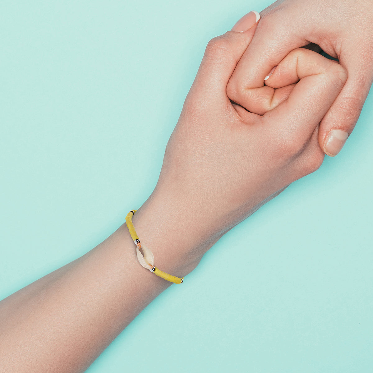 Whirlybird Yellow And Silver Beaded Lifestyle Bracelet With A Shell Charm