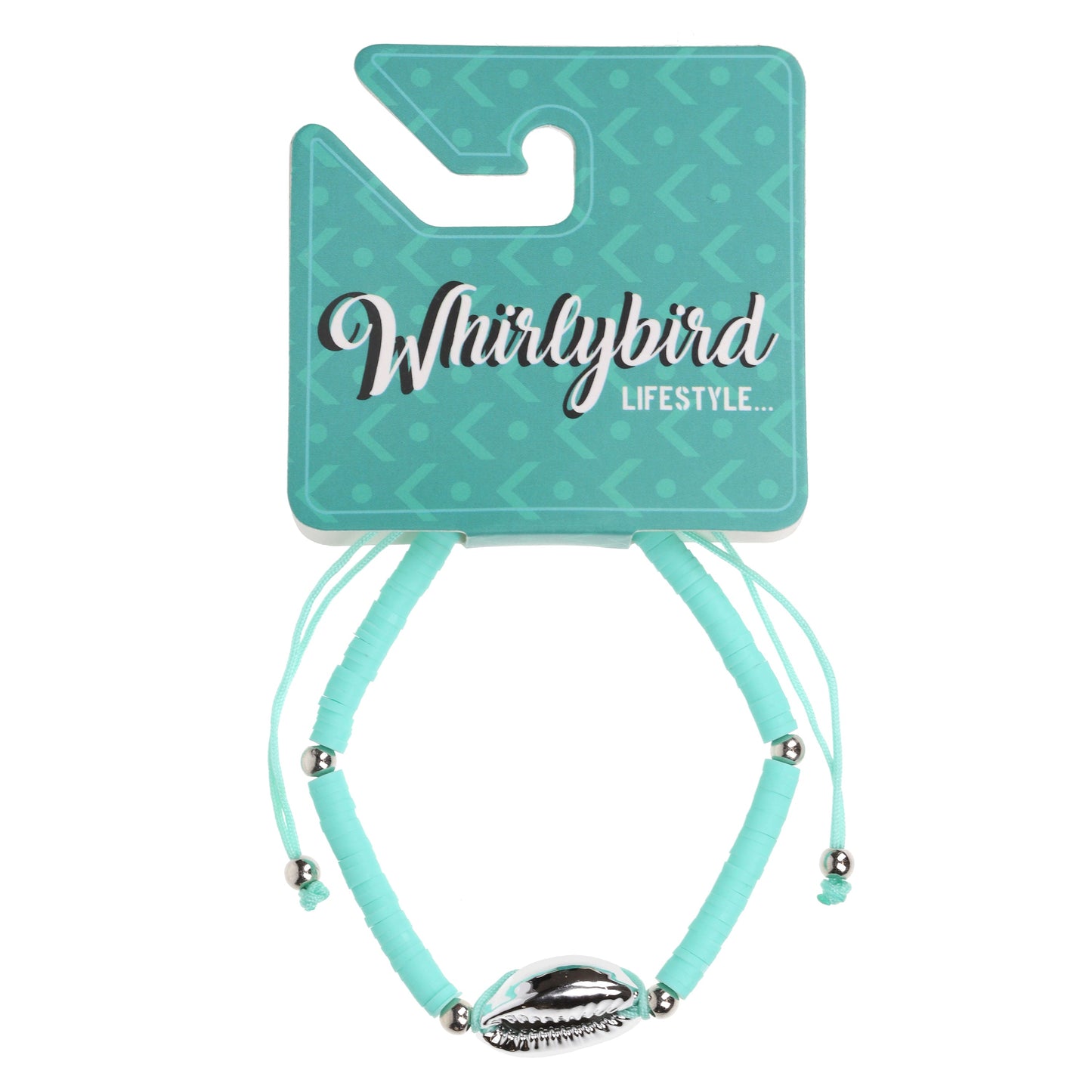 WBL47 - Whirlybird Pale Blue And Silver Beaded Lifestyle Bracelet With A Silver Shell Charm