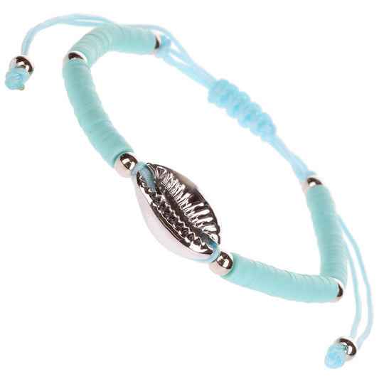 Whirlybird Pale Blue And Silver Beaded Lifestyle Bracelet With A Silver Shell Charm