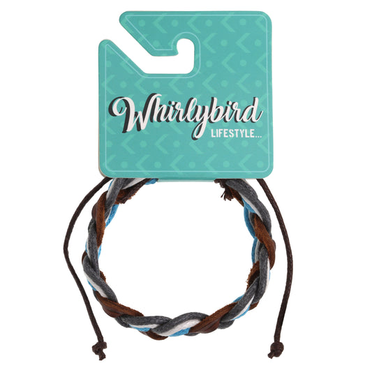 WBL49 - Whirlybird Chunky Brown, Grey And Blue Braided Lifestyle Bracelet